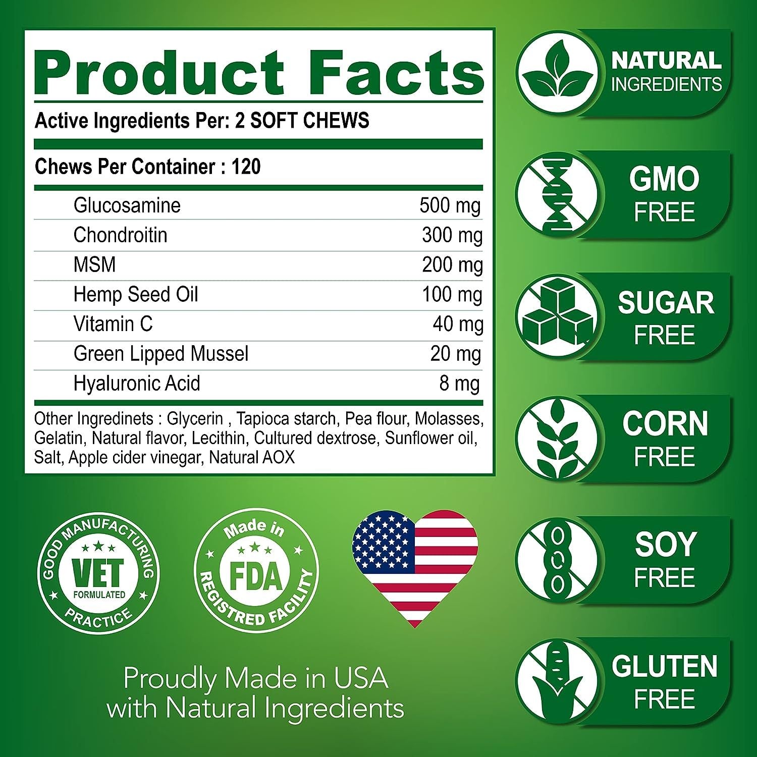 Youmile Hip & Joint Health Supplement For Dogs 120 Chews, Glucosamine Chondroitin MSM Dog Chews With Hyaluronic Acid, Liver Flavored Bone & Joint Support Supplement, For All Breeds